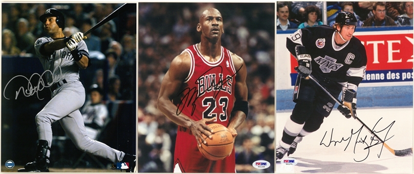 Multi Sports Legends Single Signed 8x10 Photos: Michael Jordan, Wayne Gretzky & Derek Jeter (PSA/DNA & JSA)